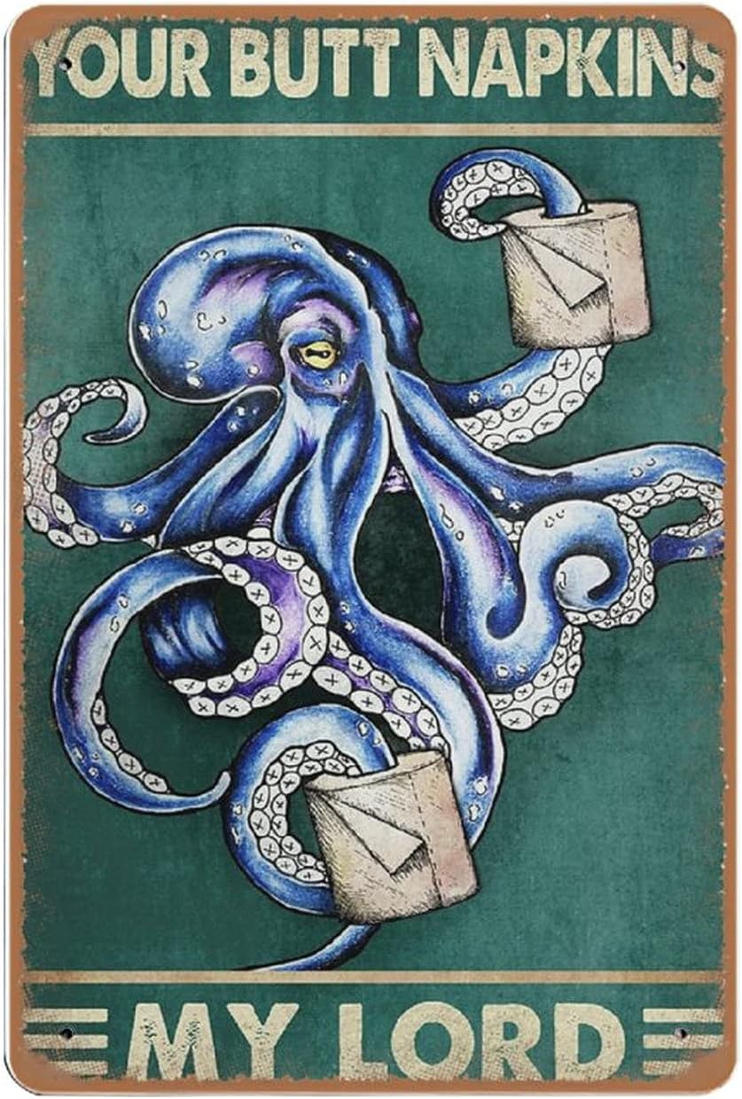 Home Bathroom Signs - Placa de metal vintage Dreacoss Octopus,