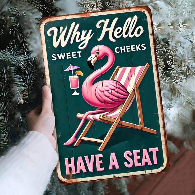 Home Bathroom Signs - Placa de metal Flamingo para decoração
