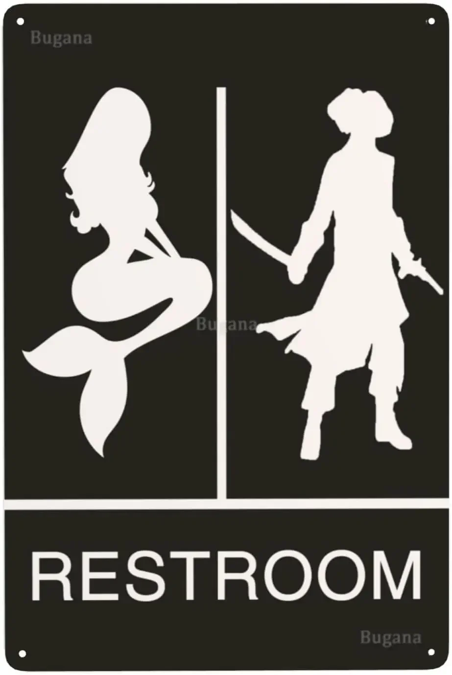 Home Bathroom Signs - Placa de Metal Vintage Sereia Pirata